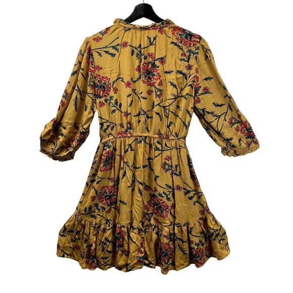 Knox Rose Dress Womens Small Golden Yellow Floral Folkloric A Line 3/4 Sleeves - Picture 2 of 13